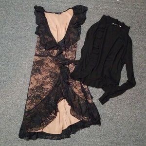 Lace wrap around dress and ruffle sweater. Med